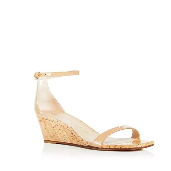 Stuart Weitzman Women's Nudistcurve Ankle Strap Wedge Sandals, Beige, Size 7